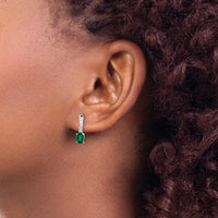 14K White Gold Oval Lab-Created Emerald and Diamond Dangle Earrings - 0.35 Carat Total Emerald Weight, 0.04 Carat Total Diamond Weight by Oro Pregiato