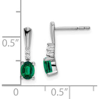 14K White Gold Oval Lab-Created Emerald and Diamond Dangle Earrings - 0.35 Carat Total Emerald Weight, 0.04 Carat Total Diamond Weight by Oro Pregiato