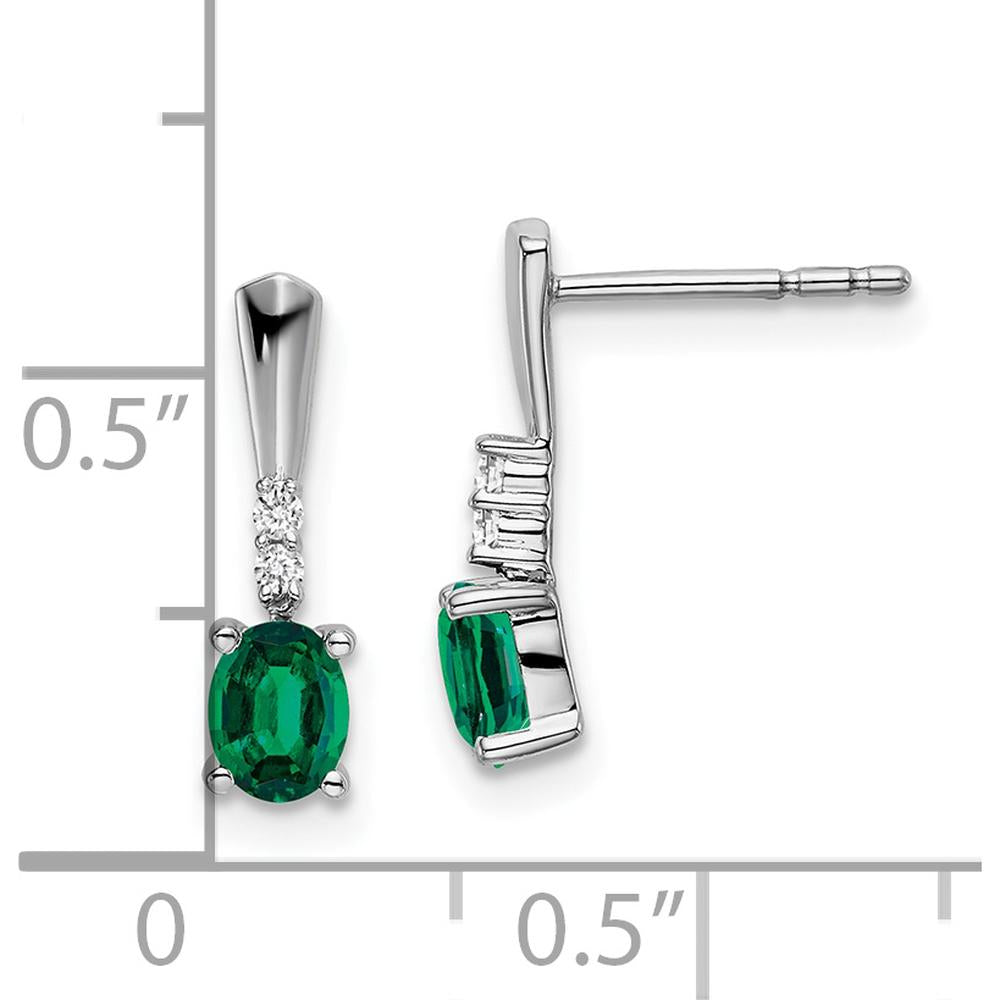 14K White Gold Oval Lab-Created Emerald and Diamond Dangle Earrings - 0.35 Carat Total Emerald Weight, 0.04 Carat Total Diamond Weight by Oro Pregiato