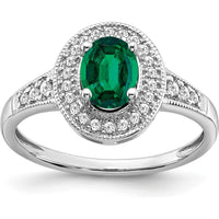 14K White Gold Oval Lab-Created Emerald and Diamond Halo Ring - 0.685 Carat Emerald Weight by 0