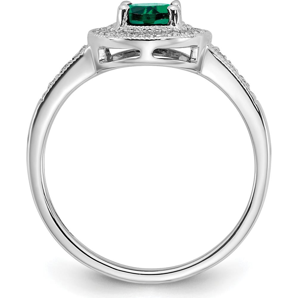 14K White Gold Oval Lab-Created Emerald and Diamond Halo Ring - 0.685 Carat Emerald Weight by 0