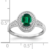 14K White Gold Oval Lab-Created Emerald and Diamond Halo Ring - 0.685 Carat Emerald Weight by 0