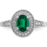 14K White Gold Oval Lab-Created Emerald and Diamond Halo Ring - 0.685 Carat Emerald Weight by 0
