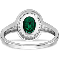 14K White Gold Oval Lab-Created Emerald and Diamond Halo Ring - 0.685 Carat Emerald Weight by 0