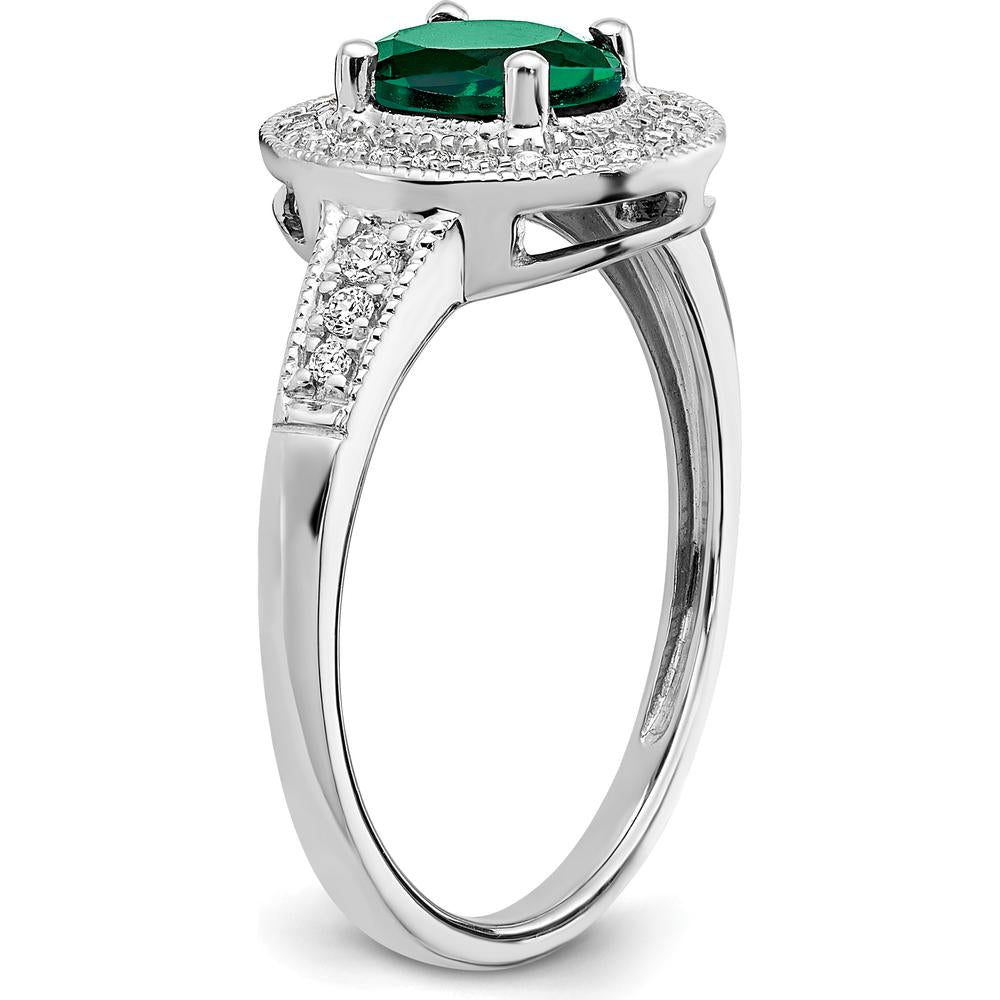 14K White Gold Oval Lab-Created Emerald and Diamond Halo Ring - 0.685 Carat Emerald Weight by 0