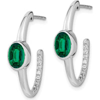 14K White Gold Oval Lab-Created Emerald and Diamond J-Hoop Earrings - 1.08 Carat Total Emerald Weight by Monteluci Fine Jewelry