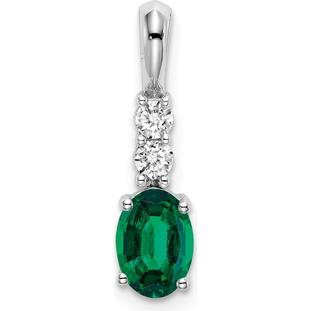 14K White Gold Oval Lab-Created Emerald and Diamond Pendant - 0.75 Carat Emerald, 0.065 Carat Diamonds by Oro Pregiato