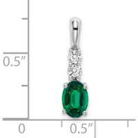 14K White Gold Oval Lab-Created Emerald and Diamond Pendant - 0.75 Carat Emerald, 0.065 Carat Diamonds by Oro Pregiato
