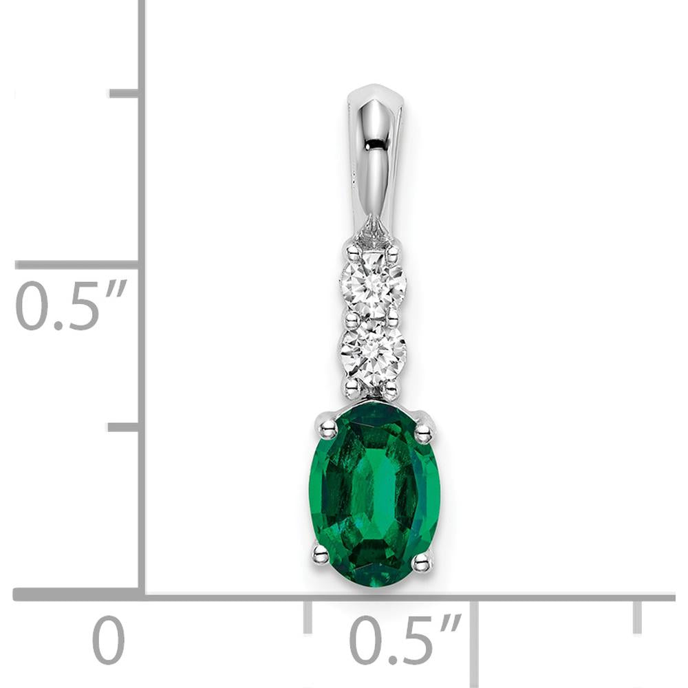 14K White Gold Oval Lab-Created Emerald and Diamond Pendant - 0.75 Carat Emerald, 0.065 Carat Diamonds by Oro Pregiato