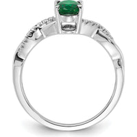 14K White Gold Oval Lab Created Emerald and Round Diamond Ring - 0.084 Carat Total Diamond Weight by 0
