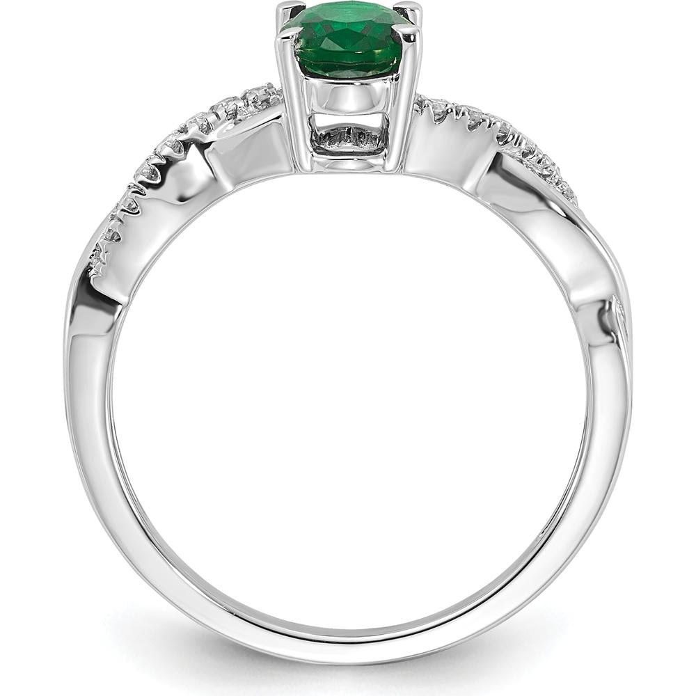14K White Gold Oval Lab Created Emerald and Round Diamond Ring - 0.084 Carat Total Diamond Weight by 0