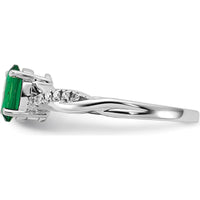 14K White Gold Oval Lab Created Emerald and Round Diamond Ring - 0.084 Carat Total Diamond Weight by 0