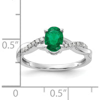 14K White Gold Oval Lab Created Emerald and Round Diamond Ring - 0.084 Carat Total Diamond Weight by 0