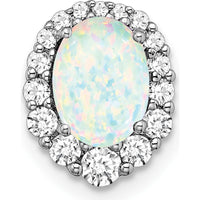 14K White Gold Oval Lab Created Opal and Diamond Halo Pendant - 1.25 Carat Opal, 0.22 Carat Total Diamond Weight by Lumare Gioia