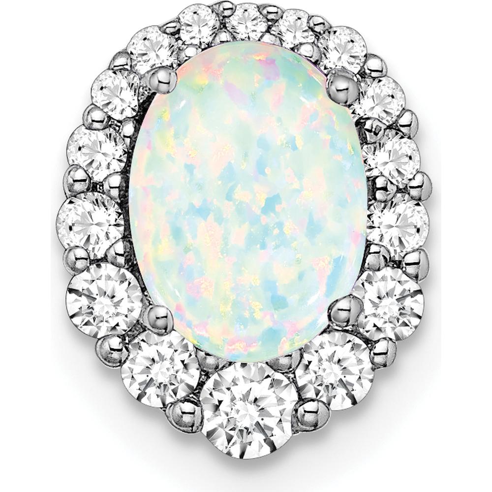 14K White Gold Oval Lab Created Opal and Diamond Halo Pendant - 1.25 Carat Opal, 0.22 Carat Total Diamond Weight by Lumare Gioia