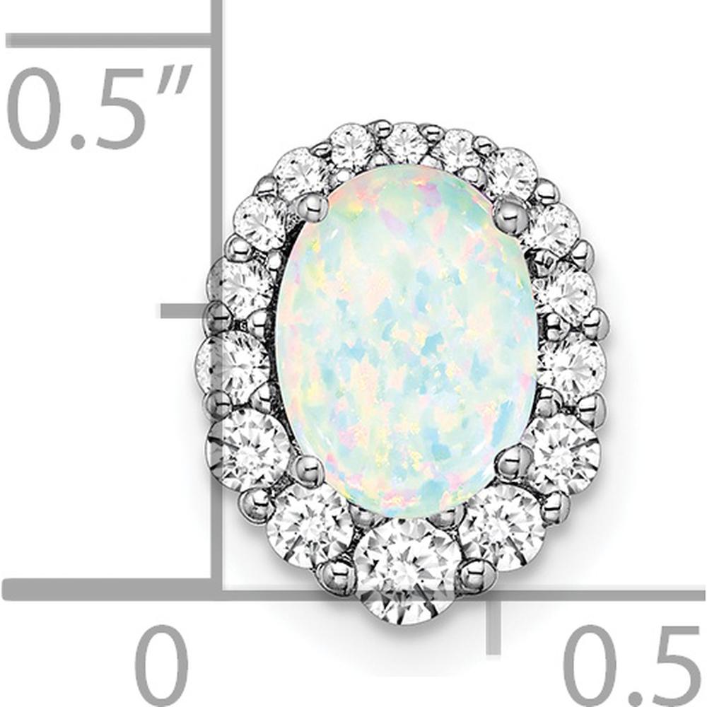 14K White Gold Oval Lab Created Opal and Diamond Halo Pendant - 1.25 Carat Opal, 0.22 Carat Total Diamond Weight by Lumare Gioia