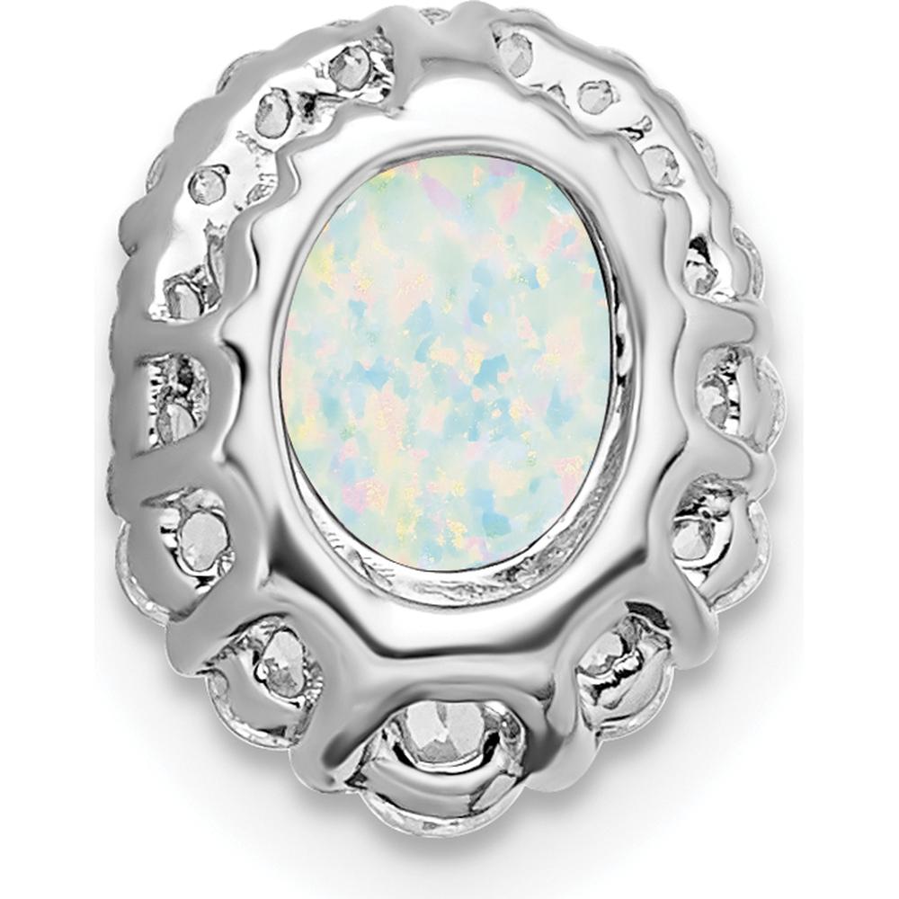 14K White Gold Oval Lab Created Opal and Diamond Halo Pendant - 1.25 Carat Opal, 0.22 Carat Total Diamond Weight by Lumare Gioia