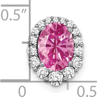 14K White Gold Oval Lab Created Pink Sapphire and Diamond Halo Chain Slide - 1.55 Carat Pink Sapphire, 0.23 Carat Total Diamond Weight by Lumare Gioia