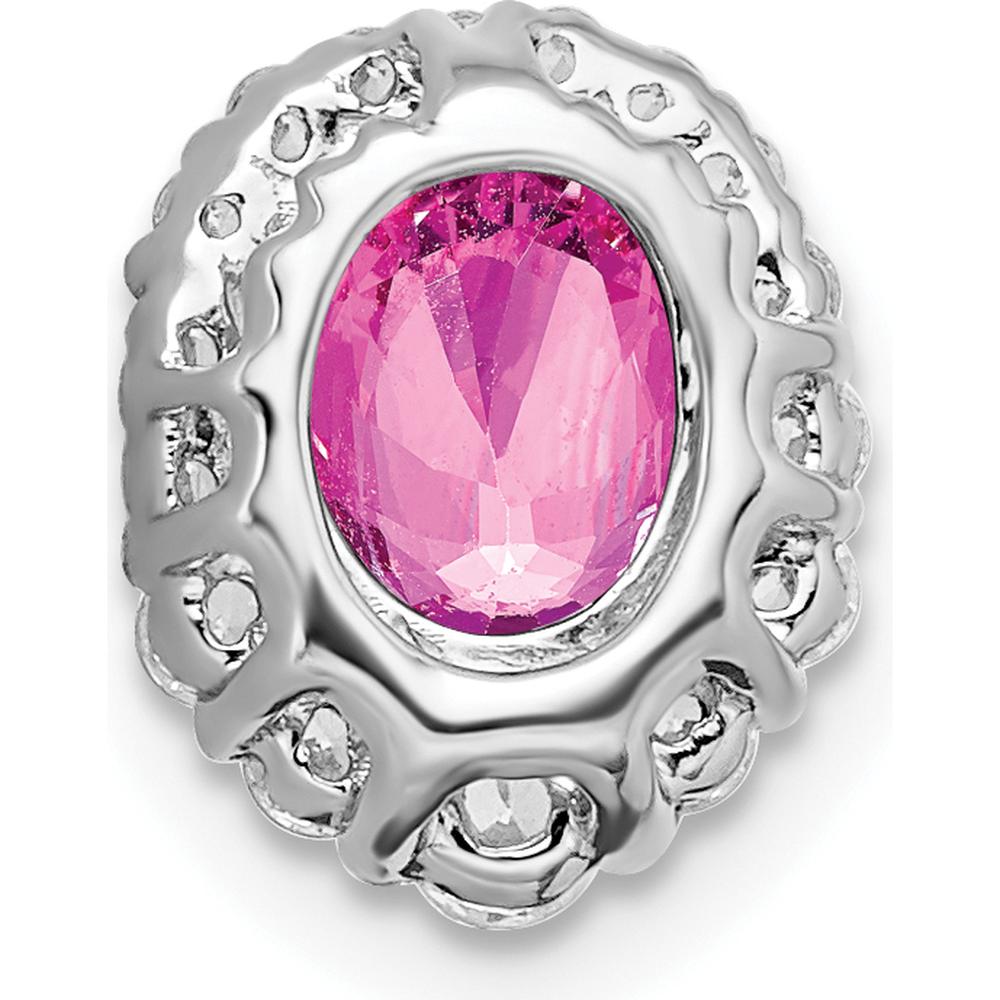 14K White Gold Oval Lab Created Pink Sapphire and Diamond Halo Chain Slide - 1.55 Carat Pink Sapphire, 0.23 Carat Total Diamond Weight by Lumare Gioia