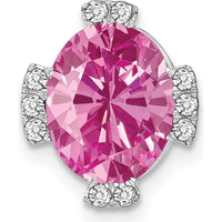 14K White Gold Oval Lab-Created Pink Sapphire and Diamond Pendant - 3.15 Carat Pink Sapphire and 0.12 Carat Diamonds by Lumare Gioia