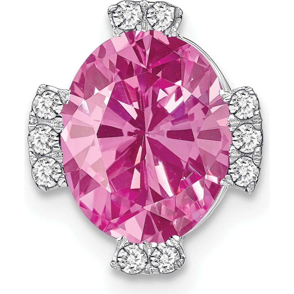 14K White Gold Oval Lab-Created Pink Sapphire and Diamond Pendant - 3.15 Carat Pink Sapphire and 0.12 Carat Diamonds by Lumare Gioia