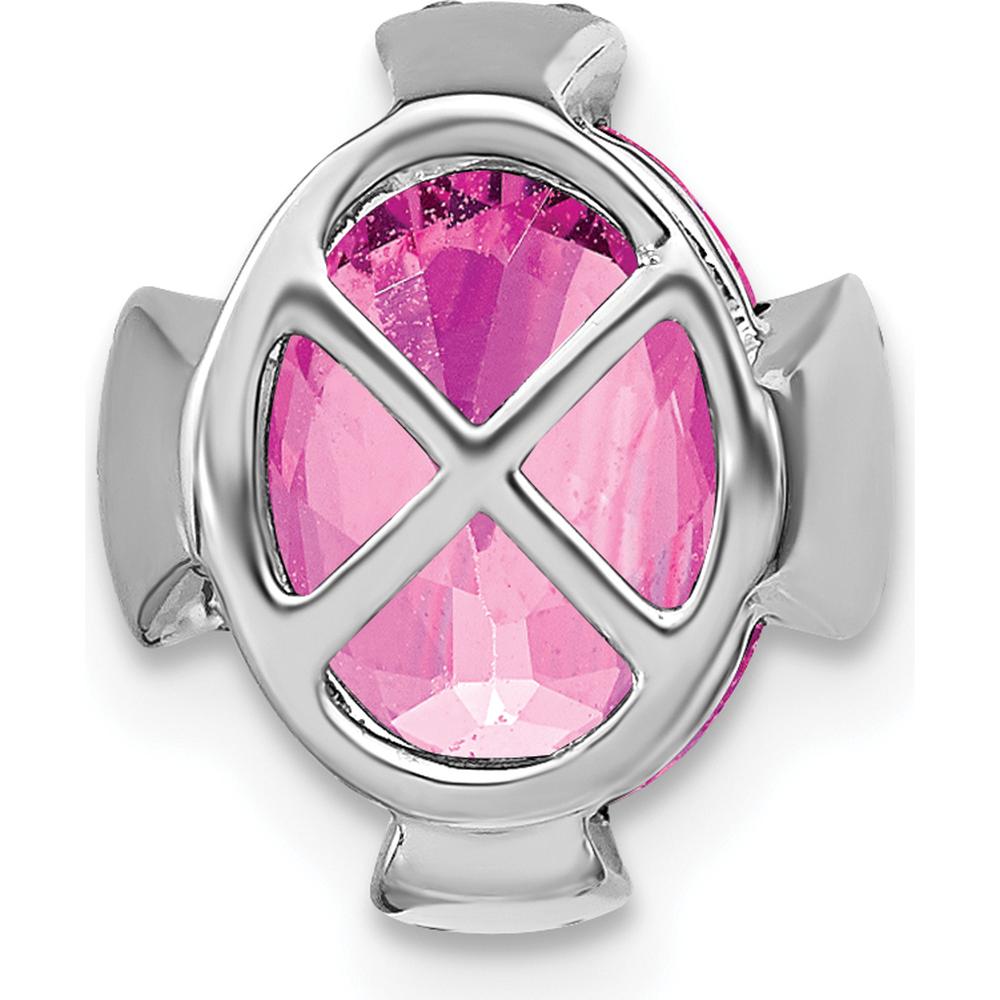 14K White Gold Oval Lab-Created Pink Sapphire and Diamond Pendant - 3.15 Carat Pink Sapphire and 0.12 Carat Diamonds by Lumare Gioia