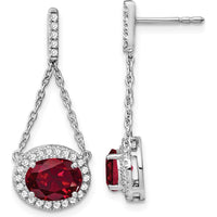 14K White Gold Oval Lab Created Ruby and Diamond Dangle Earrings - 1.55 Carat Total Gem Weight by Monteluci Fine Jewelry