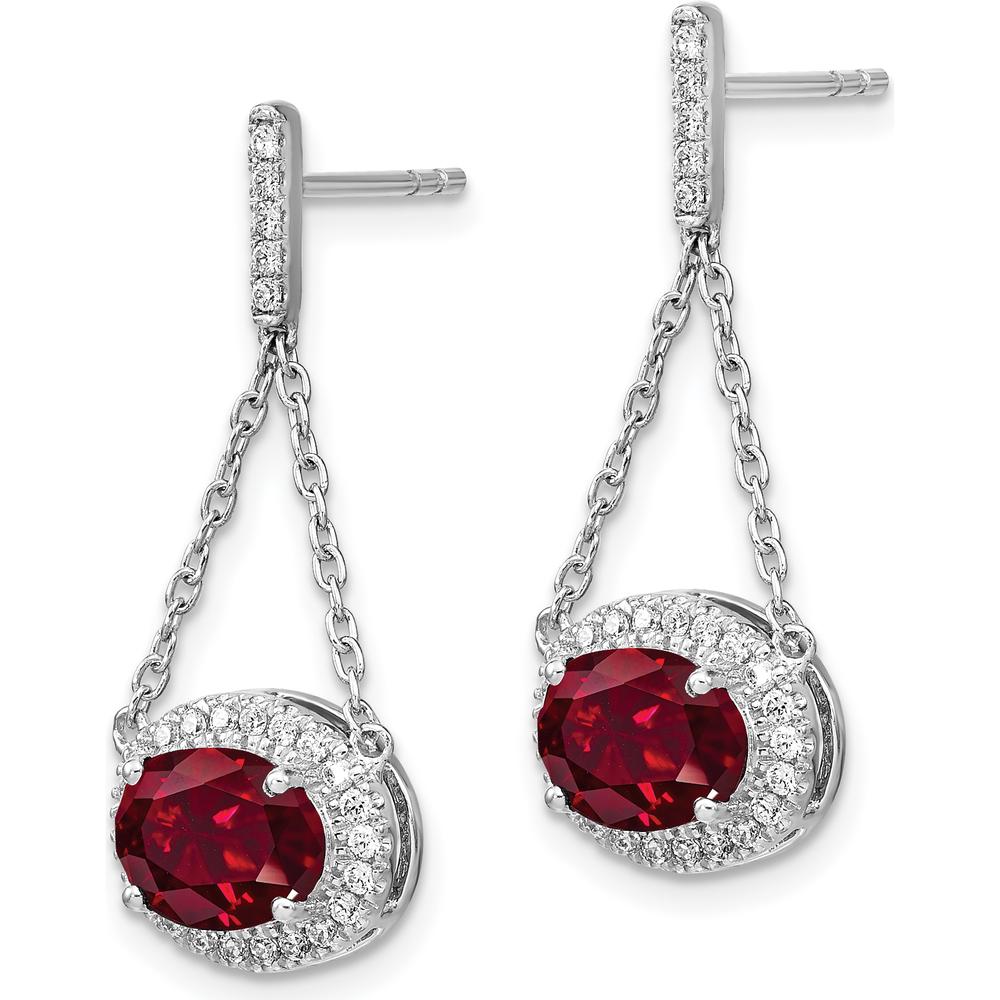 14K White Gold Oval Lab Created Ruby and Diamond Dangle Earrings - 1.55 Carat Total Gem Weight by Monteluci Fine Jewelry