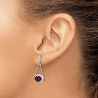 14K White Gold Oval Lab Created Ruby and Diamond Dangle Earrings - 1.55 Carat Total Gem Weight by Monteluci Fine Jewelry