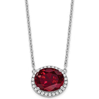 14K White Gold Oval Lab Created Ruby and Diamond Halo Necklace - 3.15 Carat Ruby, 0.006 Carat Diamond by Lumare Gioia