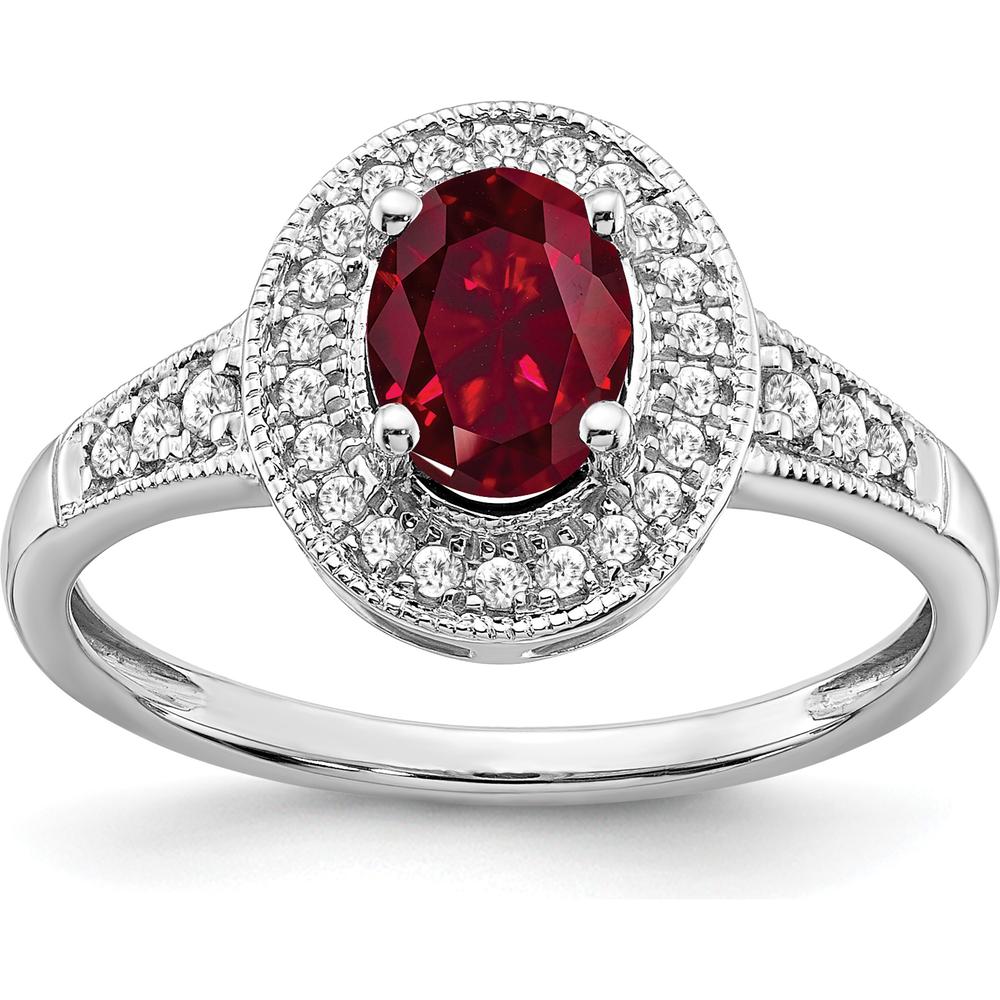 14K White Gold Oval Lab-Created Ruby and Diamond Halo Ring - 0.685 Carat Ruby, 0.19 Carat Diamond Total Weight by 0