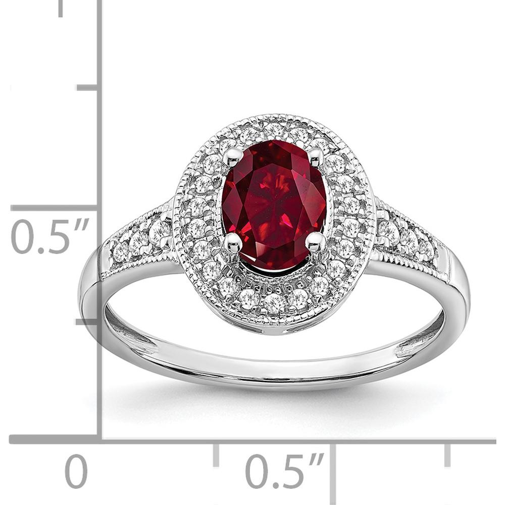 14K White Gold Oval Lab-Created Ruby and Diamond Halo Ring - 0.685 Carat Ruby, 0.19 Carat Diamond Total Weight by 0