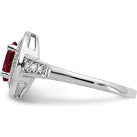 14K White Gold Oval Lab-Created Ruby and Diamond Halo Ring - 0.685 Carat Ruby, 0.19 Carat Diamond Total Weight by 0