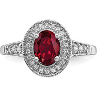 14K White Gold Oval Lab-Created Ruby and Diamond Halo Ring - 0.685 Carat Ruby, 0.19 Carat Diamond Total Weight by 0