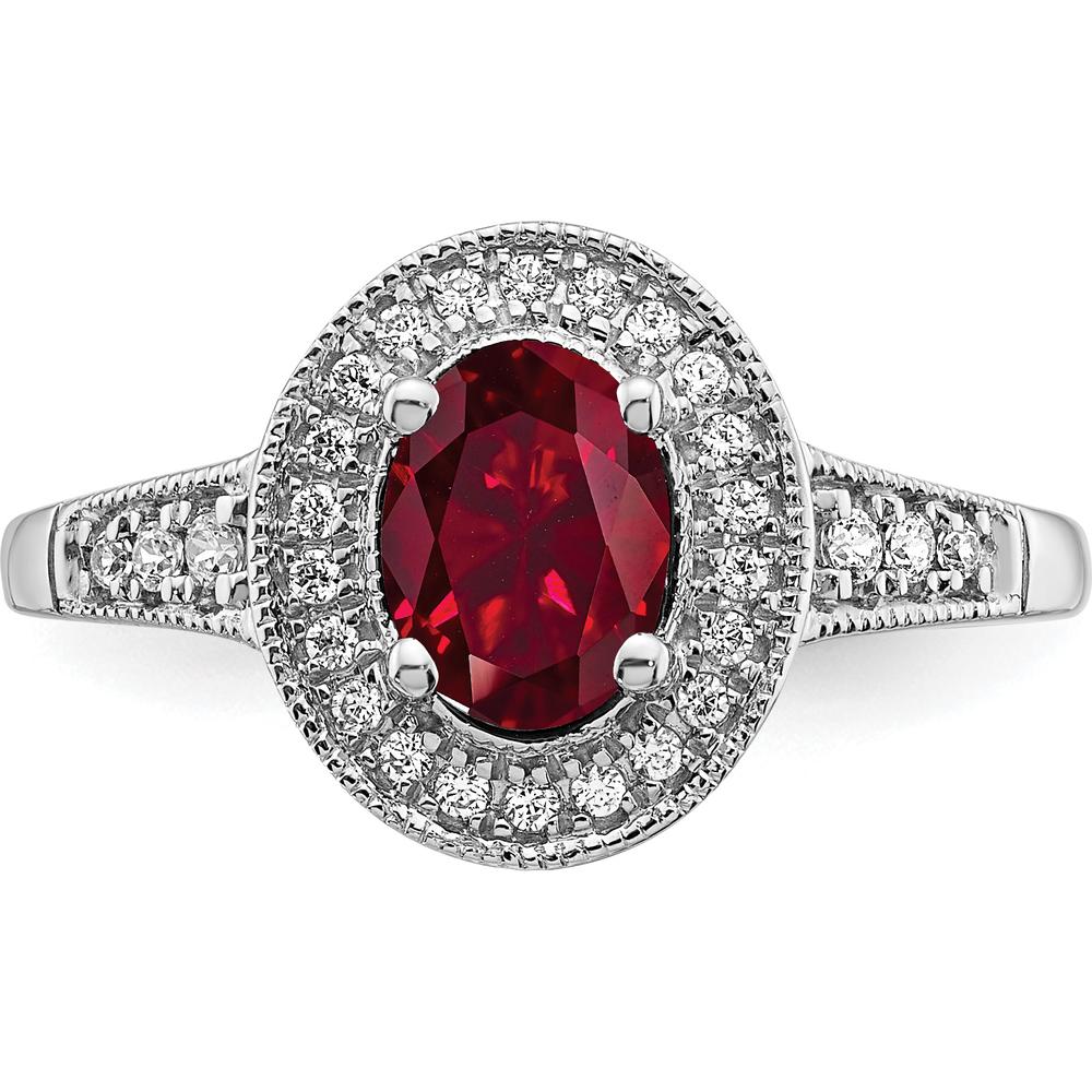 14K White Gold Oval Lab-Created Ruby and Diamond Halo Ring - 0.685 Carat Ruby, 0.19 Carat Diamond Total Weight by 0