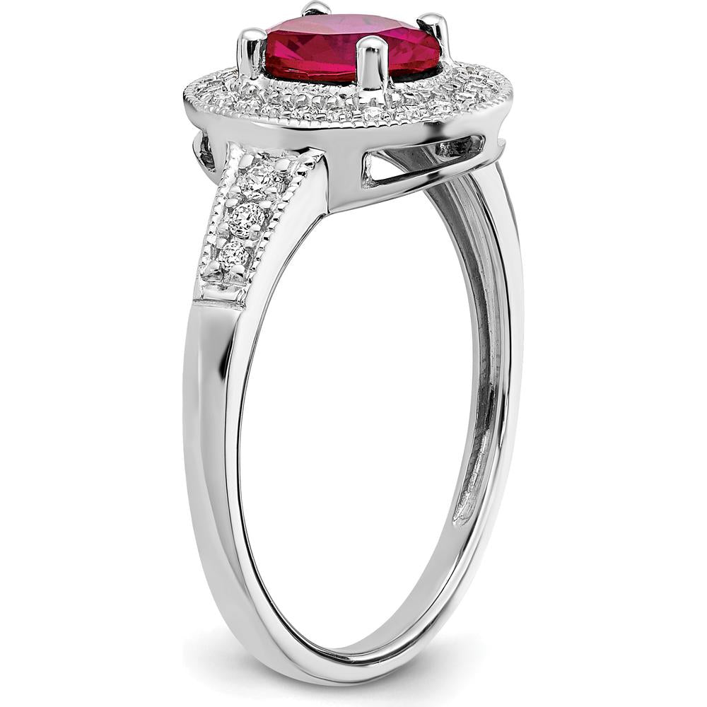 14K White Gold Oval Lab-Created Ruby and Diamond Halo Ring - 0.685 Carat Ruby, 0.19 Carat Diamond Total Weight by 0