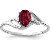 14K White Gold Oval Lab-Created Ruby and Diamond Ring with Rhodium Plating - 0.6 Carat Ruby and 0.034 Carat Diamond Total Weight by Monteluci Fine Jewelry