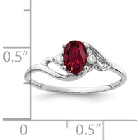 14K White Gold Oval Lab-Created Ruby and Diamond Ring with Rhodium Plating - 0.6 Carat Ruby and 0.034 Carat Diamond Total Weight by Monteluci Fine Jewelry