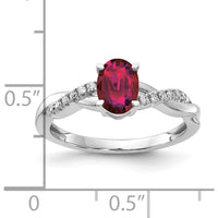 14K White Gold Oval Lab Created Ruby and Diamond Ring with Round Diamonds - 0.08 Carat Total Diamond Weight by 0