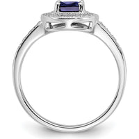 14K White Gold Oval Lab Created Sapphire and Diamond Halo Ring - 0.685 Carat Sapphire, 0.034 Carat Total Diamond Weight by 0