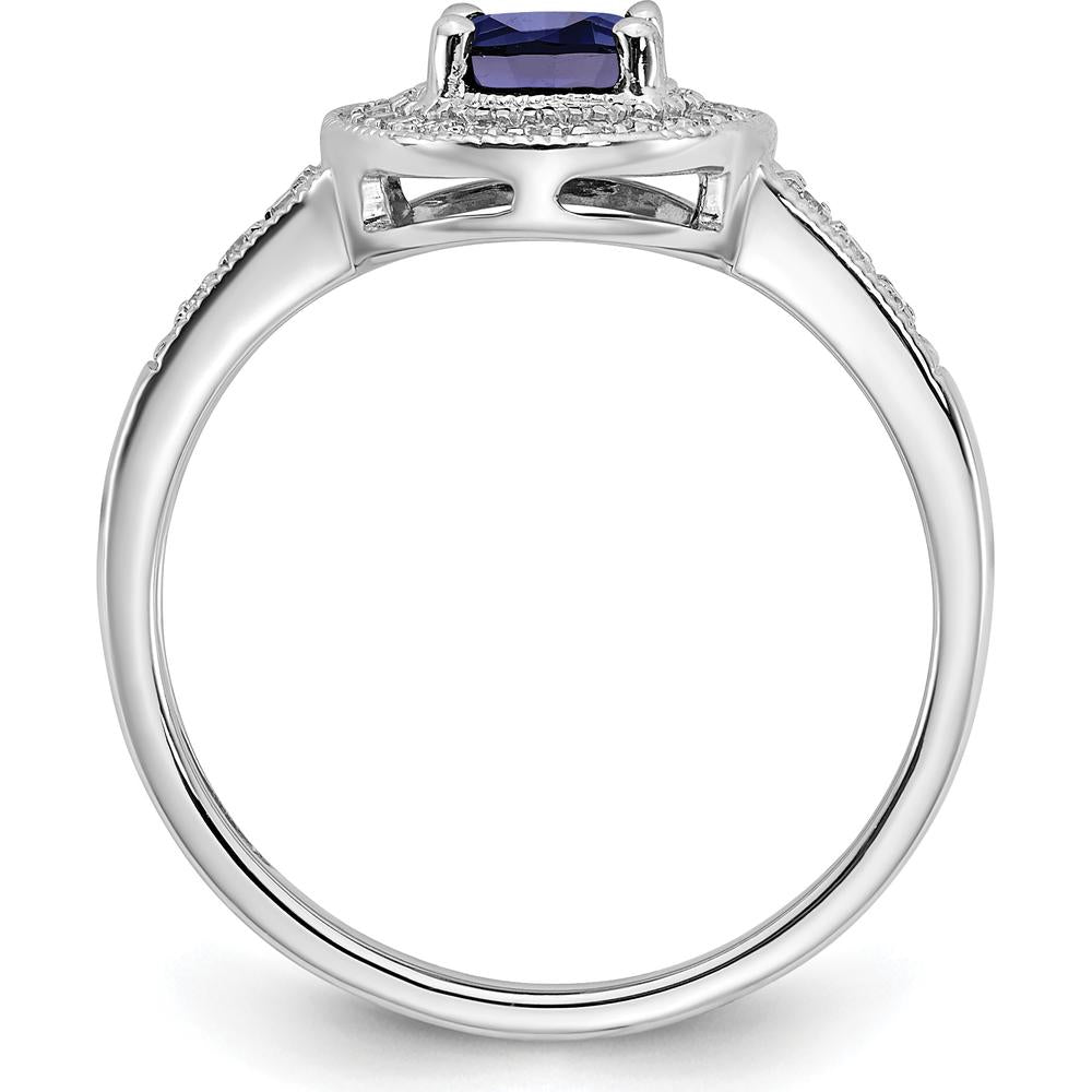 14K White Gold Oval Lab Created Sapphire and Diamond Halo Ring - 0.685 Carat Sapphire, 0.034 Carat Total Diamond Weight by 0