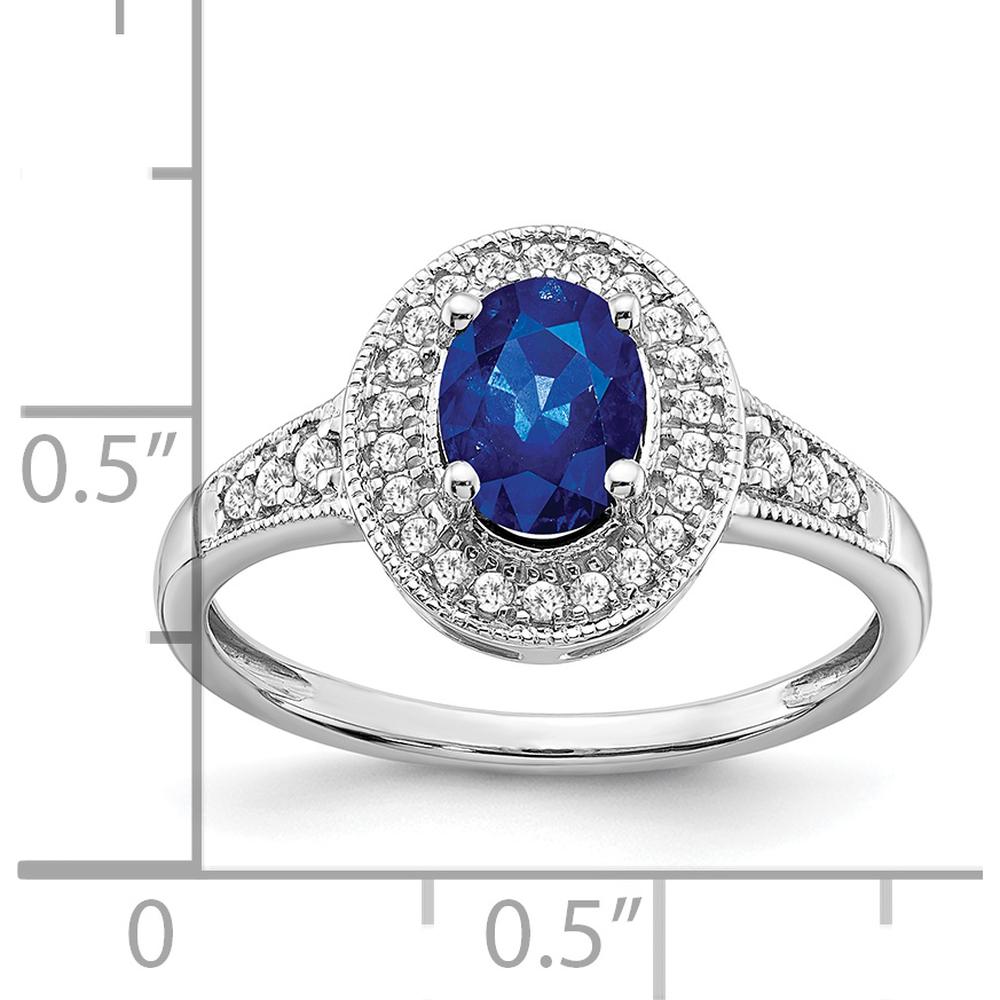 14K White Gold Oval Lab Created Sapphire and Diamond Halo Ring - 0.685 Carat Sapphire, 0.034 Carat Total Diamond Weight by 0