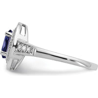 14K White Gold Oval Lab Created Sapphire and Diamond Halo Ring - 0.685 Carat Sapphire, 0.034 Carat Total Diamond Weight by 0