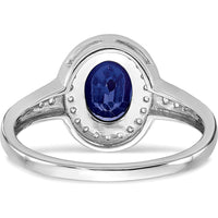 14K White Gold Oval Lab Created Sapphire and Diamond Halo Ring - 0.685 Carat Sapphire, 0.034 Carat Total Diamond Weight by 0