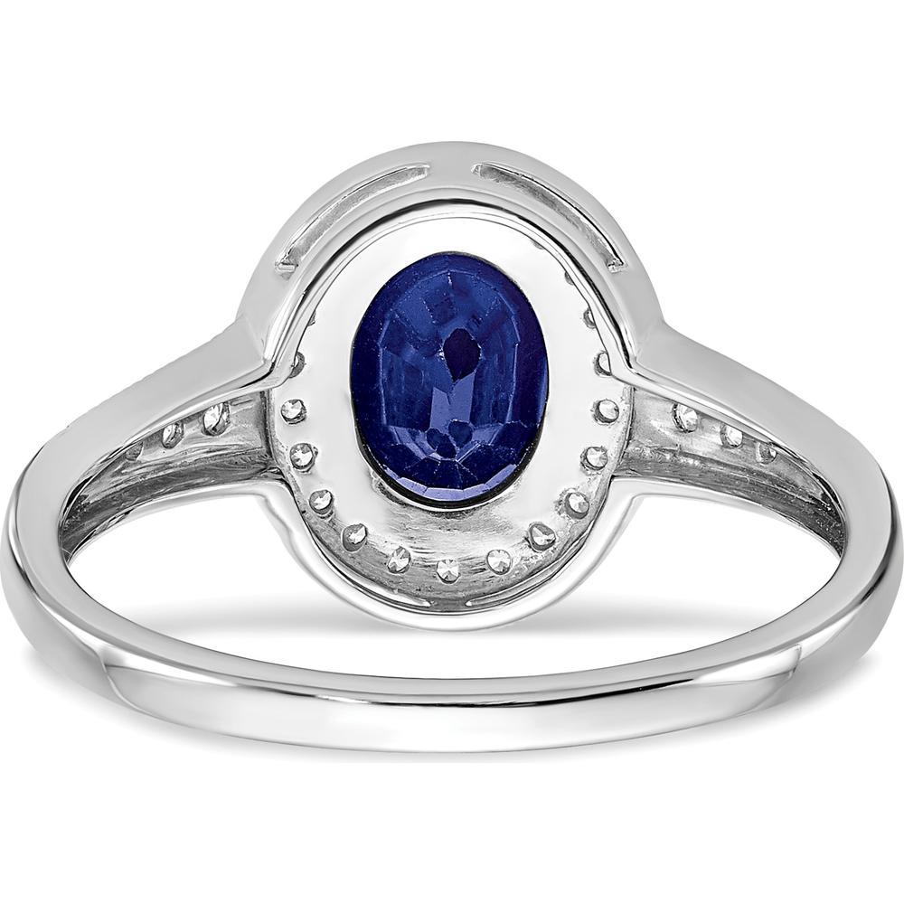 14K White Gold Oval Lab Created Sapphire and Diamond Halo Ring - 0.685 Carat Sapphire, 0.034 Carat Total Diamond Weight by 0