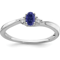 14K White Gold Oval Lab-Created Sapphire and Diamond Ring - 0.34 Carat Sapphire, 0.02 Carat Diamond by 0