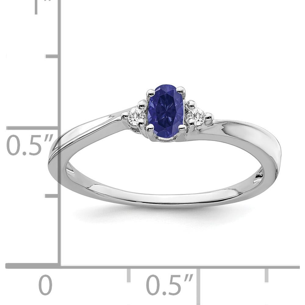 14K White Gold Oval Lab-Created Sapphire and Diamond Ring - 0.34 Carat Sapphire, 0.02 Carat Diamond by 0