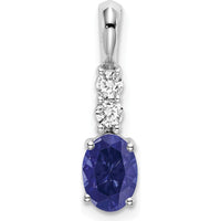 14K White Gold Oval Lab-Created Sapphire and Round Diamond Pendant - 0.75 Carat Sapphire, 0.065 Carat Diamond by Oro Pregiato