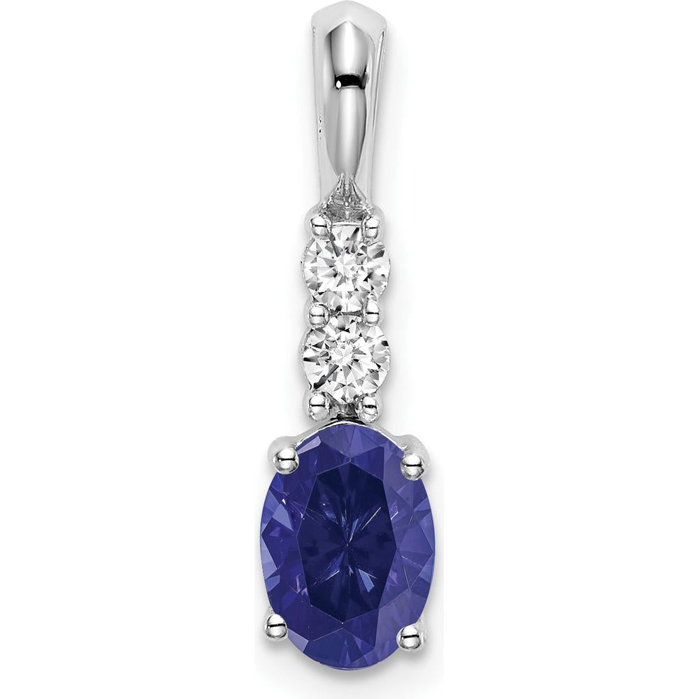 14K White Gold Oval Lab-Created Sapphire and Round Diamond Pendant - 0.75 Carat Sapphire, 0.065 Carat Diamond by Oro Pregiato