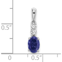 14K White Gold Oval Lab-Created Sapphire and Round Diamond Pendant - 0.75 Carat Sapphire, 0.065 Carat Diamond by Oro Pregiato